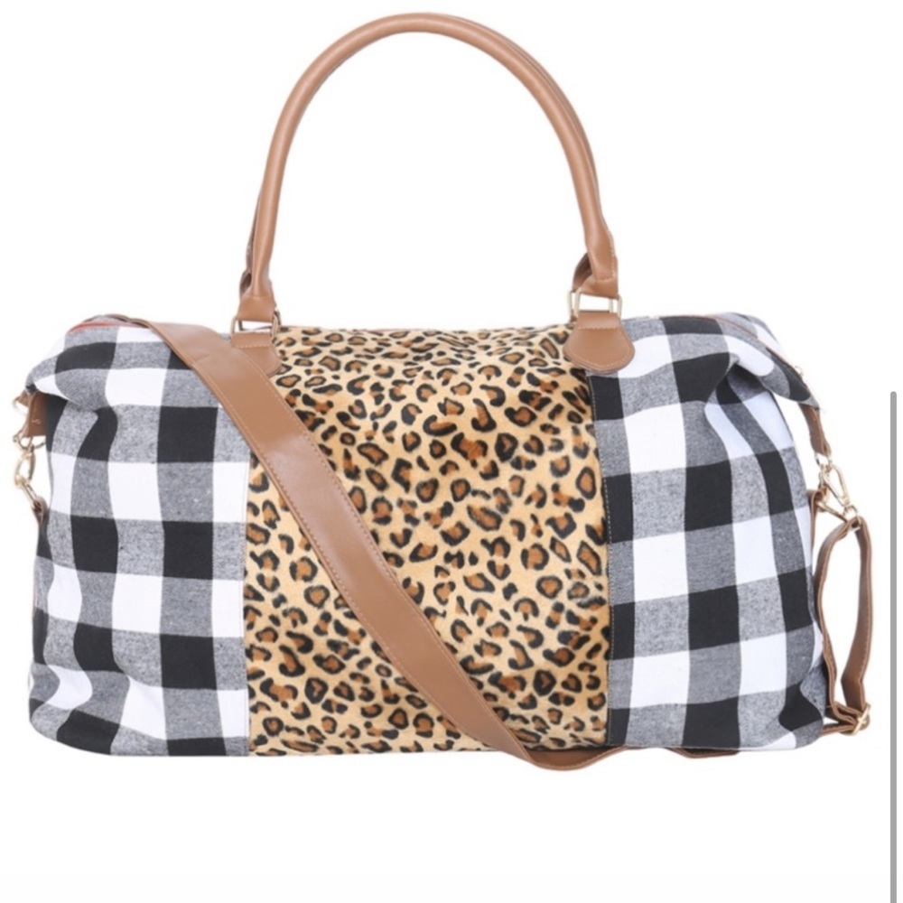 BUFFALO PLAID/ ANIMAL PRINT DUFFEL BAG.